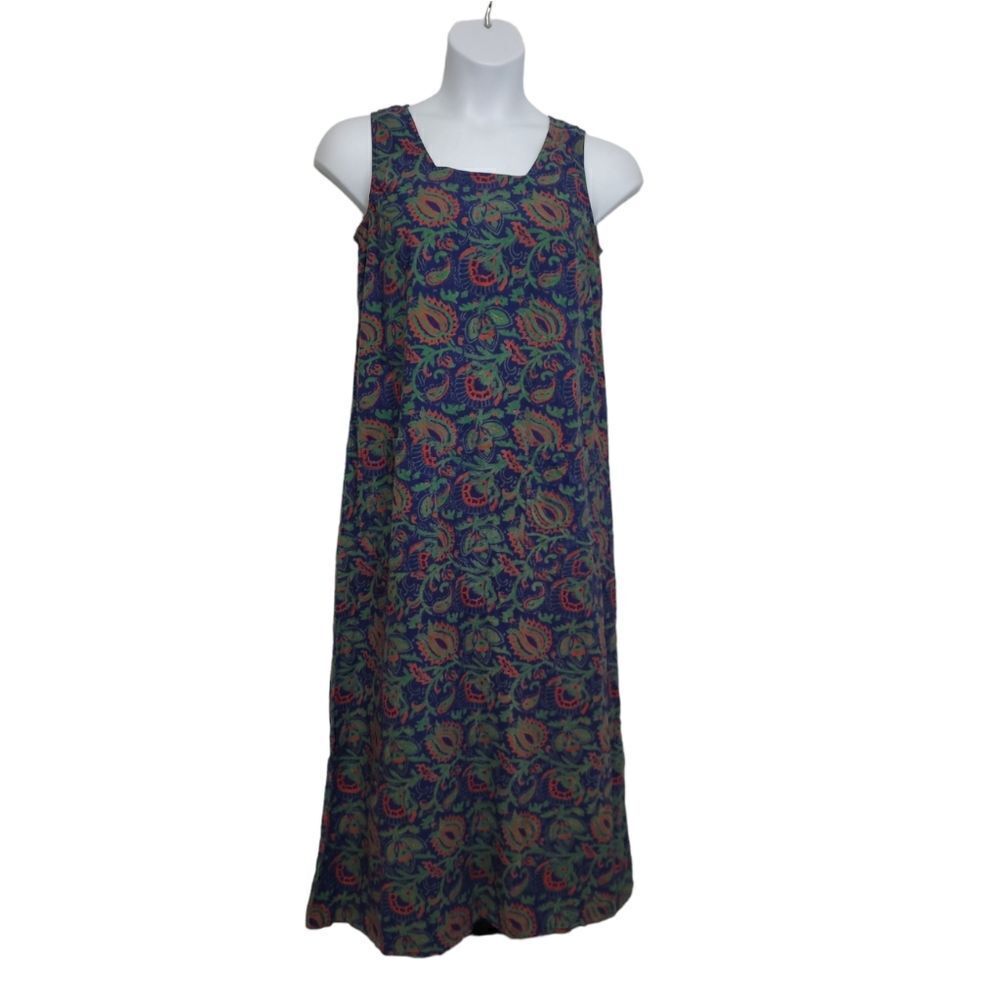 J PETERMAN vintage paisley moody sleeveless button back maxi‎ shift dress M